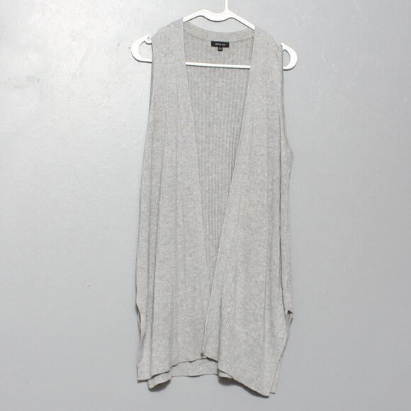 Verve Ami gray ribbed sleeveless duster cardigan vest sweater - Picture 1 of 8